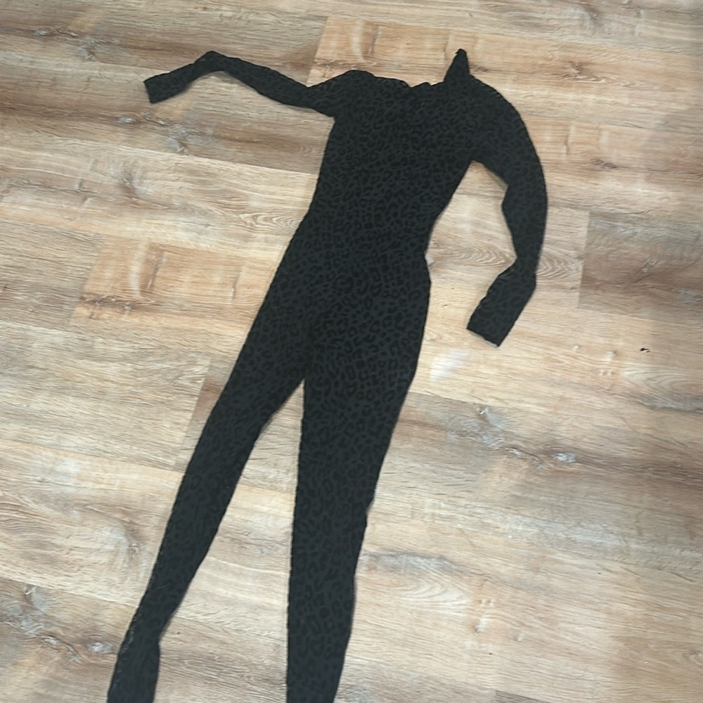 Black sheer leopard full body suit